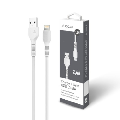 Дата кабель USB 2.0 AM to Lightning 1.2m AL-CBCOLOR-L1WT White ACCLAB (1283126518225)