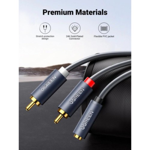 Кабель мультимедийный AUX 3.5mm TRS to RCAx2 M/M 1.0m AV102 Grey Ugreen (10588)