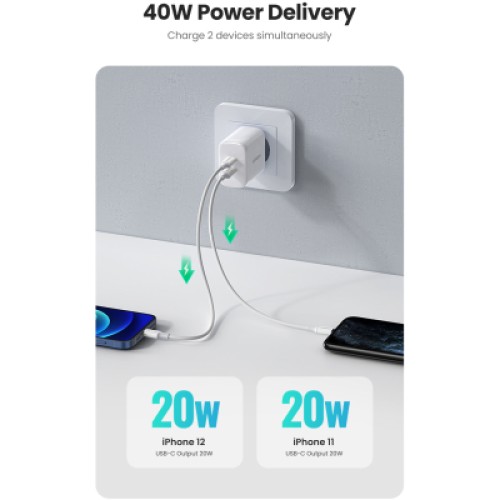 Зарядное устройство Ugreen 2xUSB 40W PD (2xType-C) PD CD243 White (10343)