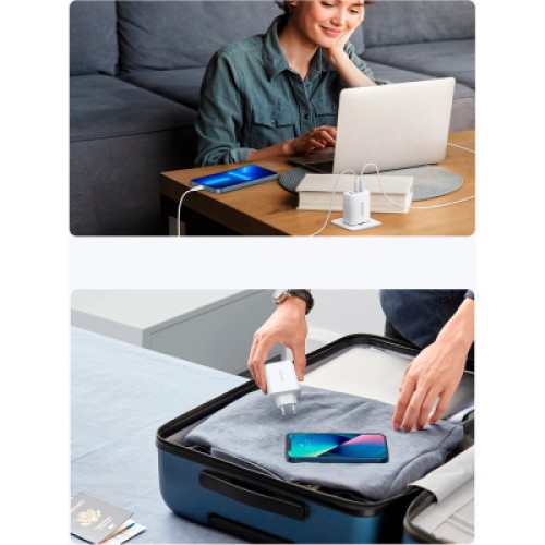 Зарядное устройство Ugreen 3xUSB 65W (2xType-C+USB QC3.0) Fast Charger White CD275 (90496)