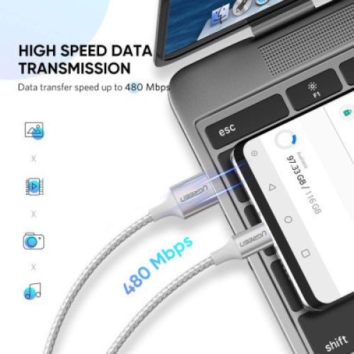 Дата кабель USB 2.0 AM to Type-C 2.0m 3.0A 18W US288 White Ugreen (60133)