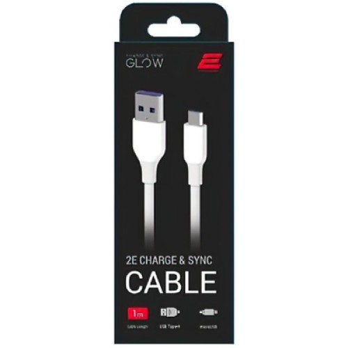 Дата кабель USB 2.0 AM to Micro 5P 1.0m Glow white 2E (2E-CCAM-WH_)