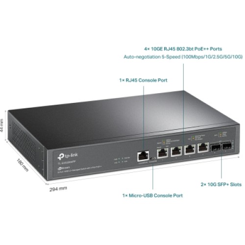 Коммутатор сетевой TP-Link TL-SX3206HPP 2xSFP+ (10GE) 4x10GE LAN console+microUSB L2 JetStream 19" 1U (TL-SX3206HPP)