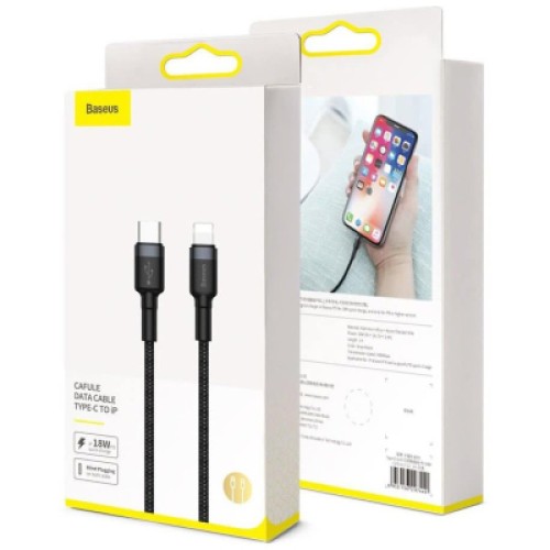 Дата кабель USB-C to Lightning 1.0m 18W 2.1A Cafule Black-Grey Baseus (CATLKLF-G1)