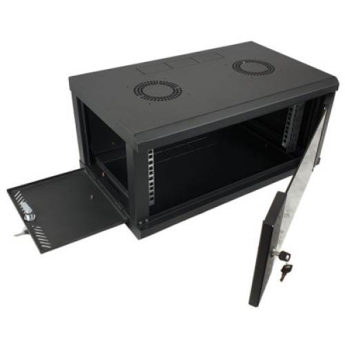 Шкаф настенный Eserver 4U 19" 600х350х284 (Ш*Г*В), стекло, чёрная (ES-Е435B)