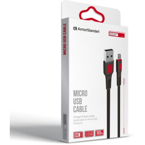 Дата кабель USB 2.0 AM to Micro 5P 1.0m AR15 2.4A black Armorstandart (ARM59535)