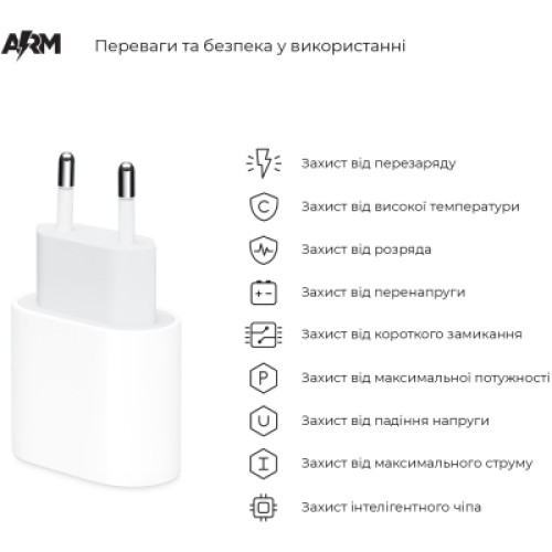 Зарядное устройство Armorstandart AMHJ83 20W USB-C Power Adapter White (ARM58528)
