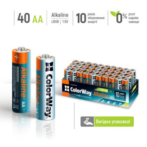 Батарейка ColorWay AA LR6 Alkaline Power (щелочные) * 40 colour box (CW-BALR06-40CB)
