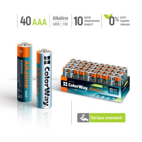 Батарейка ColorWay AAA LR6 Alkaline Power (щелочные) * 40 colour box (CW-BALR03-40CB)