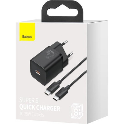 Зарядное устройство Baseus 1xUSB 25W (USB-C) + Cable Type-C black (TZCCSUP-L01)