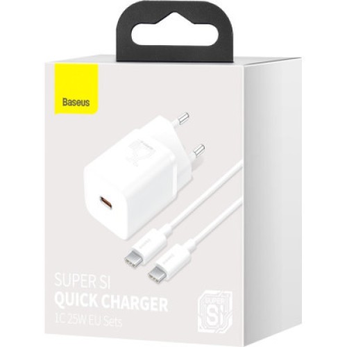 Зарядное устройство Baseus 1xUSB 25W (USB-C) + Cable Type-C white (TZCCSUP-L02)