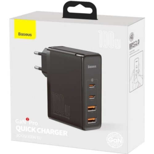 Зарядное устройство Baseus 2xUSB 100W GaN (2xUSB-C+2xUSB-A) black (CCGAN2P-L01)