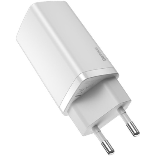 Зарядное устройство Baseus 2xUSB 65W GaN (USB-C+USB-A) white (CCGAN2L-B02)