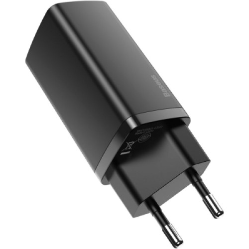 Зарядное устройство Baseus 2xUSB 65W GaN (USB-C+USB-A) black (CCGAN2L-B01)