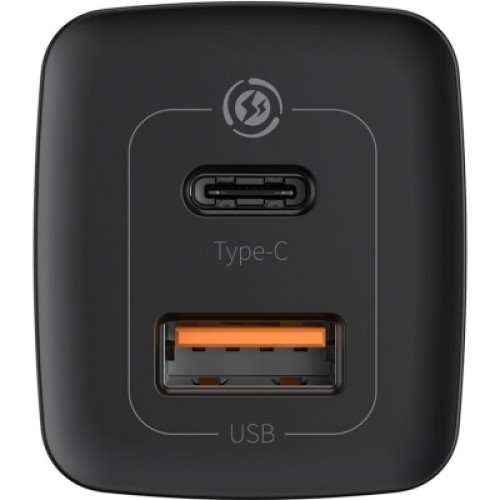 Зарядное устройство Baseus 2xUSB 65W GaN (USB-C+USB-A) black (CCGAN2L-B01)
