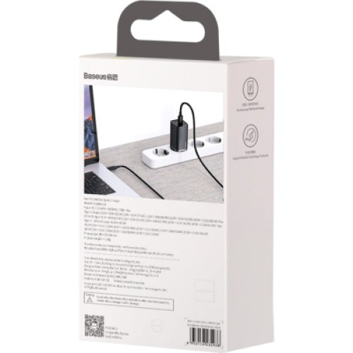 Зарядное устройство Baseus 2xUSB 65W GaN (USB-C+USB-A) black (CCGAN2L-B01)