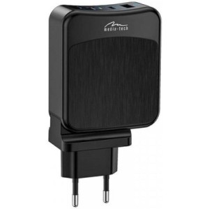 Зарядное устройство Media-Tech 2xUSB-C PD 65W USB QC 3.0 black (MT6252)
