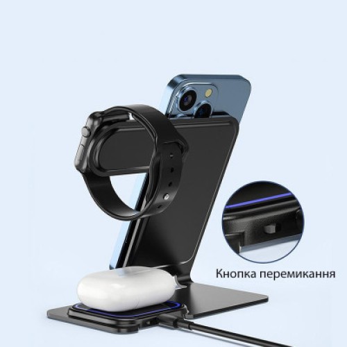 Зарядное устройство Proda Azeada Metal 15W 3 in 1 PD-W19 Black (PD-W19-BK)