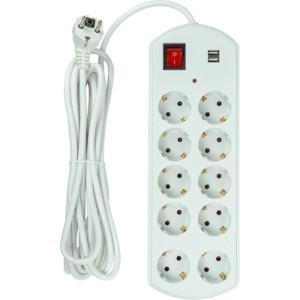 Сетевой фильтр питания PowerPlant 5м, 10 розеток, USB, євро, 100% мідь (YS-N6065/5) (EX610556)