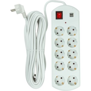 Сетевой фильтр питания PowerPlant 10м, 10 розеток, USB, євро, 100% мідь (YS-N6065/10) (EX610563)
