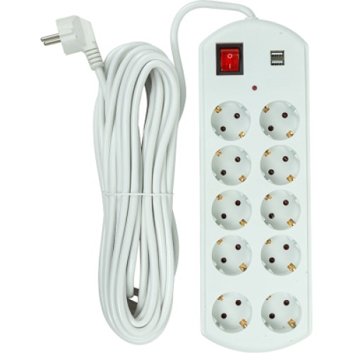 Сетевой фильтр питания PowerPlant 10м, 10 розеток, USB, євро, 100% мідь (YS-N6065/10) (EX610563)