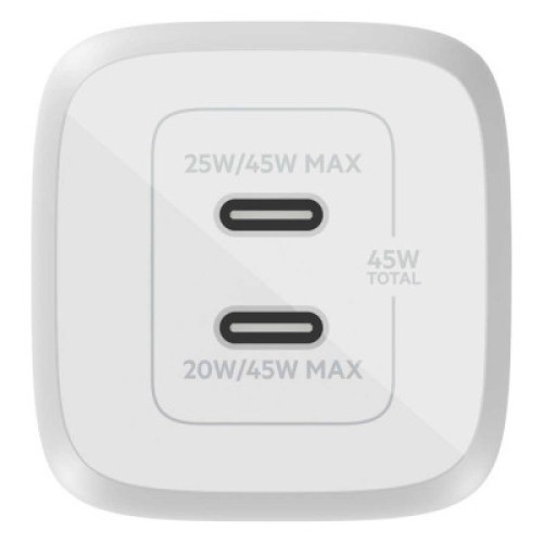 Зарядное устройство Belkin 45W 2хUSB-С GAN PD PPS white (WCH011VFWH)