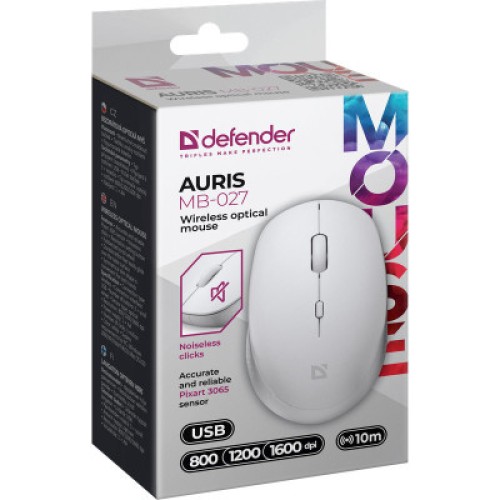 Мышка Defender Auris MB-027 Silent Wireless White (52028)