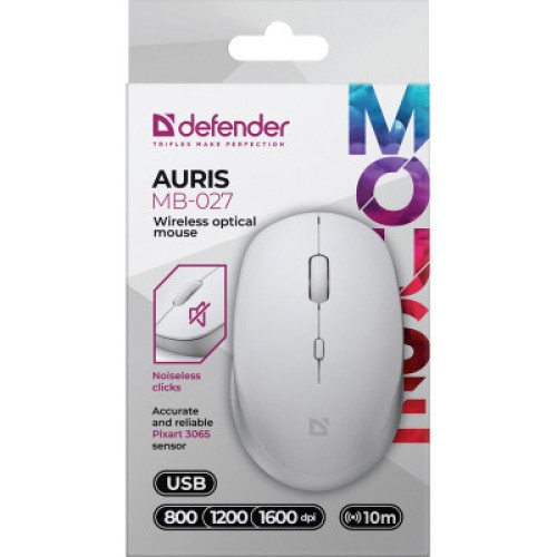 Мышка Defender Auris MB-027 Silent Wireless White (52028)