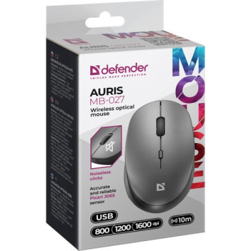 Мышка Defender Auris MB-027 Silent Wireless Grey (52029)