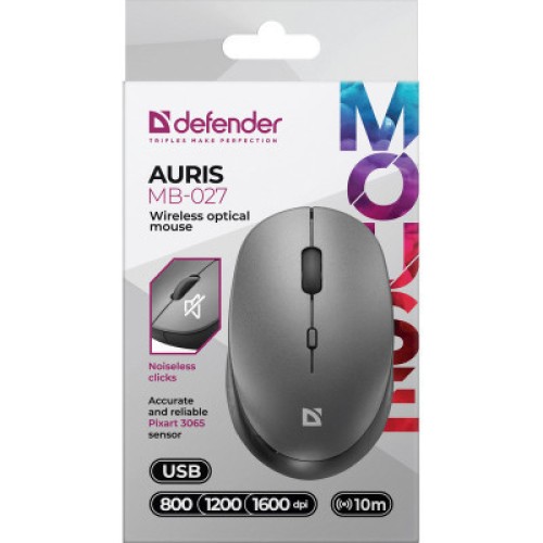 Мышка Defender Auris MB-027 Silent Wireless Grey (52029)