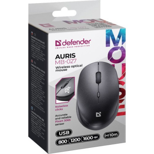 Мышка Defender Auris MB-027 Silent Wireless Black (52027)