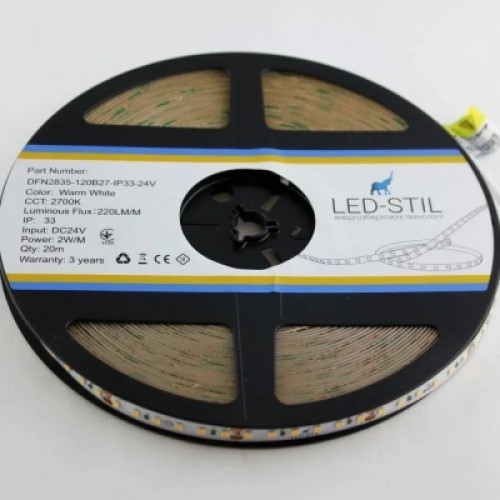 Светодиодная лента LED-STIL 2700K 2 Вт/м 2835 120 діодів IP33 24 Вольта 220 lm (DFN2835-120B27-2w-IP33-24V)