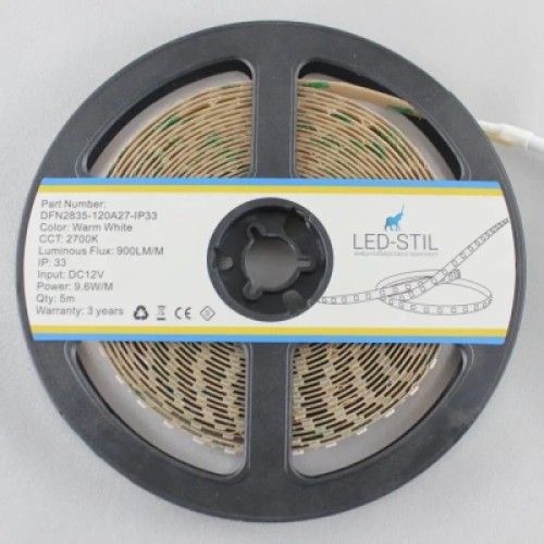 Светодиодная лента LED-STIL 2700K 9,6 Вт/м 2835 120 діодів IP33 12 Вольт 900 lm (DFN2835-120A27-IP33)
