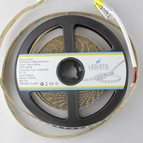 Светодиодная лента LED-STIL 3000K 12 Вт/м 2835 128 діодів IP33 24 Вольта 1700 lm тепле світло (DFP2835-128B3-IP33-24V)