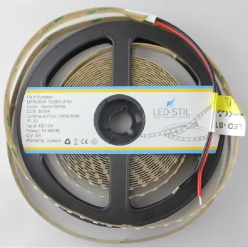 Светодиодная лента LED-STIL 3000K 14,4 Вт/м 2835 120 діодів IP33 12 Вольт 1400 lm (DFN2835-120B3-IP33)