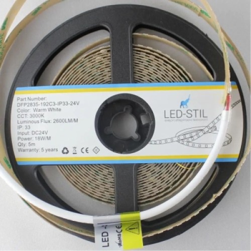 Светодиодная лента LED-STIL 3000K 18 Вт/м 2835 192 діода IP33 24 Вольта 2600 lm тепле світло (DFP2835-192C3-IP33-24V)
