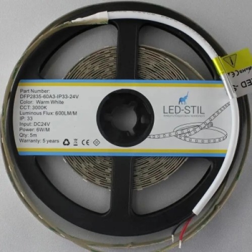 Светодиодная лента LED-STIL 3000K 6 Вт/м 2835 60 діодів IP33 24 Вольта 550 lm (DFP2835-60A3-IP33-24V)