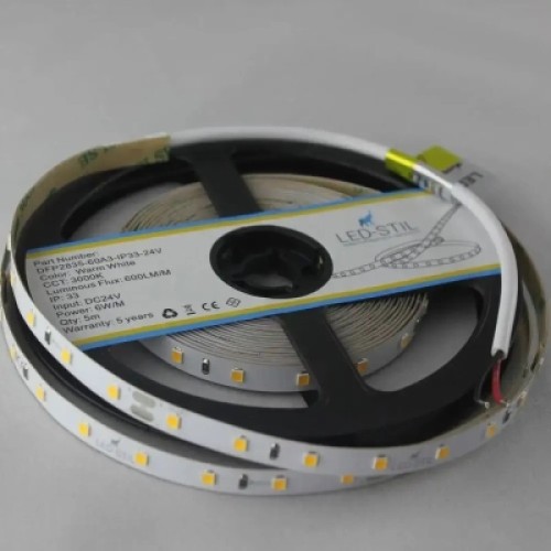 Светодиодная лента LED-STIL 3000K 6 Вт/м 2835 60 діодів IP33 24 Вольта 550 lm (DFP2835-60A3-IP33-24V)