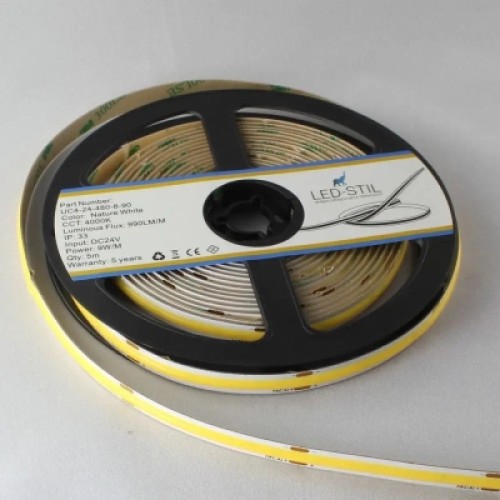 Светодиодная лента LED-STIL 3000K 9 Вт/м COB 480 діодів IP33 24 Вольта 900 lm тепле світло (UC3-24-480-8-90)