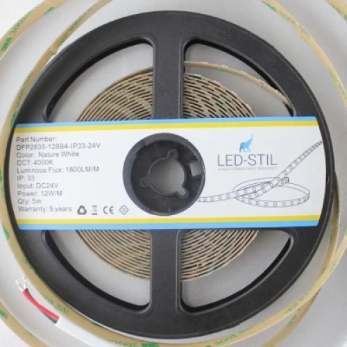 Светодиодная лента LED-STIL 4000K 12 Вт/м 2835 128 діодів IP33 24 Вольта 1800 lm нейтральне світло (DFP2835-128B4-IP33-24V)