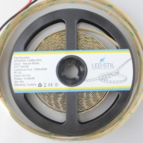 Светодиодная лента LED-STIL 4000K 14,4 Вт/м 2835 120 діодів IP33 12 Вольт 1500 lm нейтральне світло (DFN2835-120B4-IP33)
