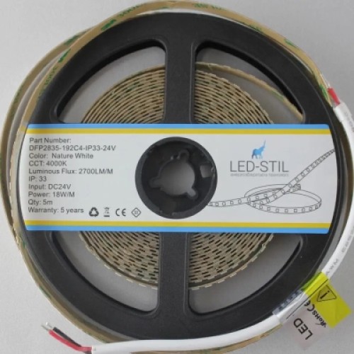 Светодиодная лента LED-STIL 4000K 18 Вт/м 2835 192 діода IP33 24 Вольта 2700 lm нейтральне світло (DFP2835-192C4-IP33-24V)