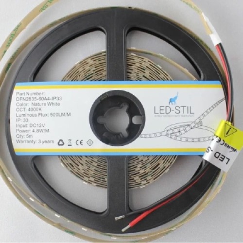 Светодиодная лента LED-STIL 4000K 4,8 Вт/м 2835 60 діодів IP33 12 Вольт 500 lm нейтральне світло (DFN2835-60A4-IP33)