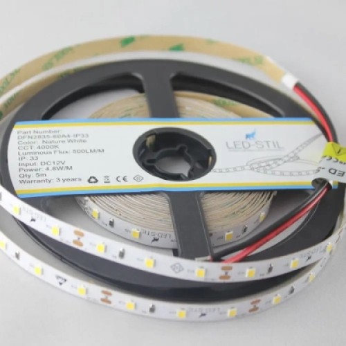 Светодиодная лента LED-STIL 4000K 4,8 Вт/м 2835 60 діодів IP33 12 Вольт 500 lm нейтральне світло (DFN2835-60A4-IP33)
