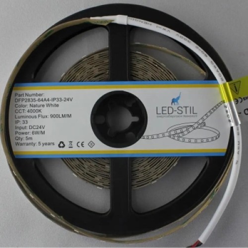 Светодиодная лента LED-STIL 4000K 6 Вт/м 2835 64 діода IP33 24 Вольта 900 lm нейтральне світло (DFP2835-64A4-IP33-24V)
