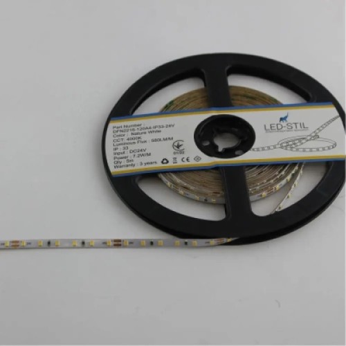 Светодиодная лента LED-STIL 4000K 7,2 Вт/м 2216 120 діодів IP33 24 Вольта 600 lm нейтр. світло, ВУЗЬКА (DFN2216-120A4-IP33-24V)