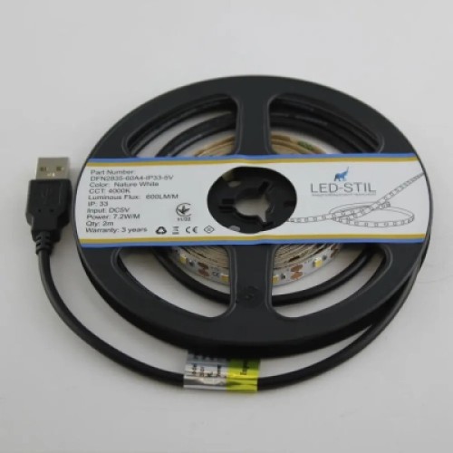 Светодиодная лента LED-STIL 4000K 7,2 Вт/м 2835 60 діодів IP33 5 Вольт 700 lm нейтральне світло (DFN2835-60A4-IP33-5V)