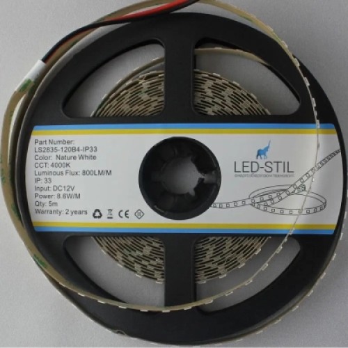 Светодиодная лента LED-STIL 4000K 8,6 Вт/м 2835 120 діодів IP33 12 Вольт 800 lm нейтральне світло (LS2835-120B4-IP33)