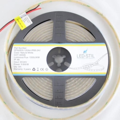 Светодиодная лента LED-STIL 4000K 9,6 Вт/м 2835 120 діодів IP68 24 Вольта 850 lm нейтральне світло (DFN2835-120A4-IP68-24V)