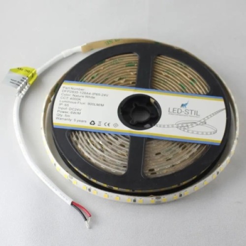 Светодиодная лента LED-STIL 4000К 6 Вт/м 2835 128 діодів IP65 24 Вольта 900 lm нейтральне світло (DFP2835-128A4-IP65-24V)